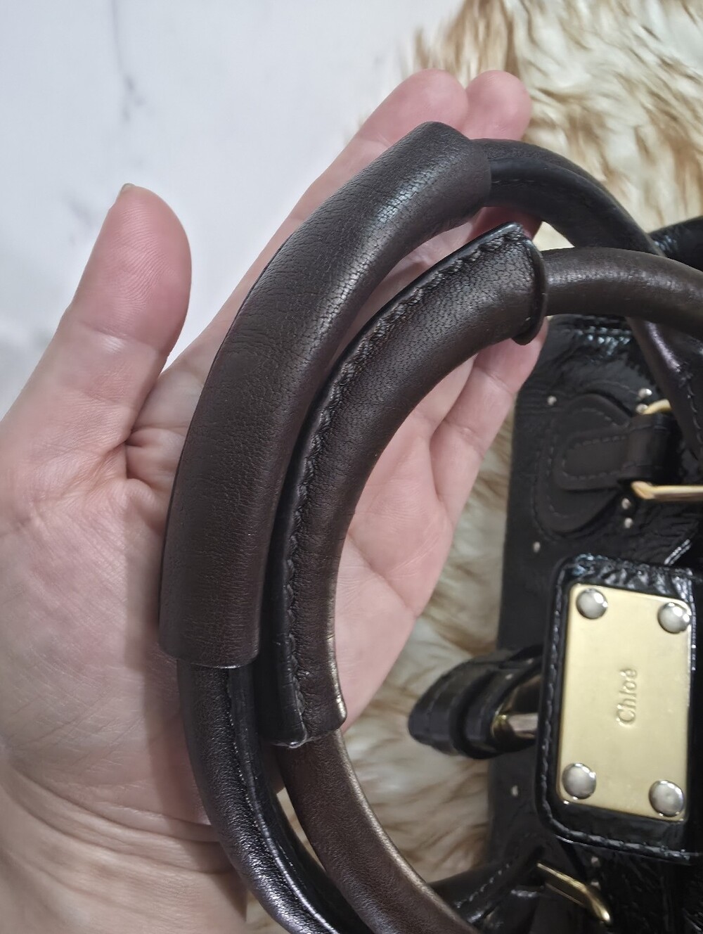 Chloe Black Patent Leather Satchel with Gold Hardware - Picture 7 of 16